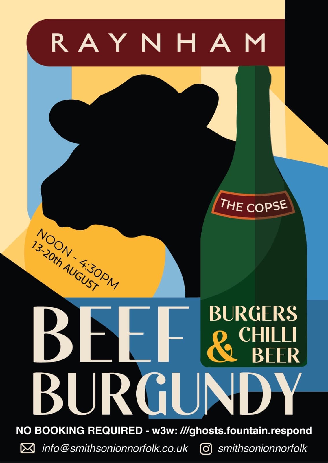 Beef & Burgundy daytime poster.