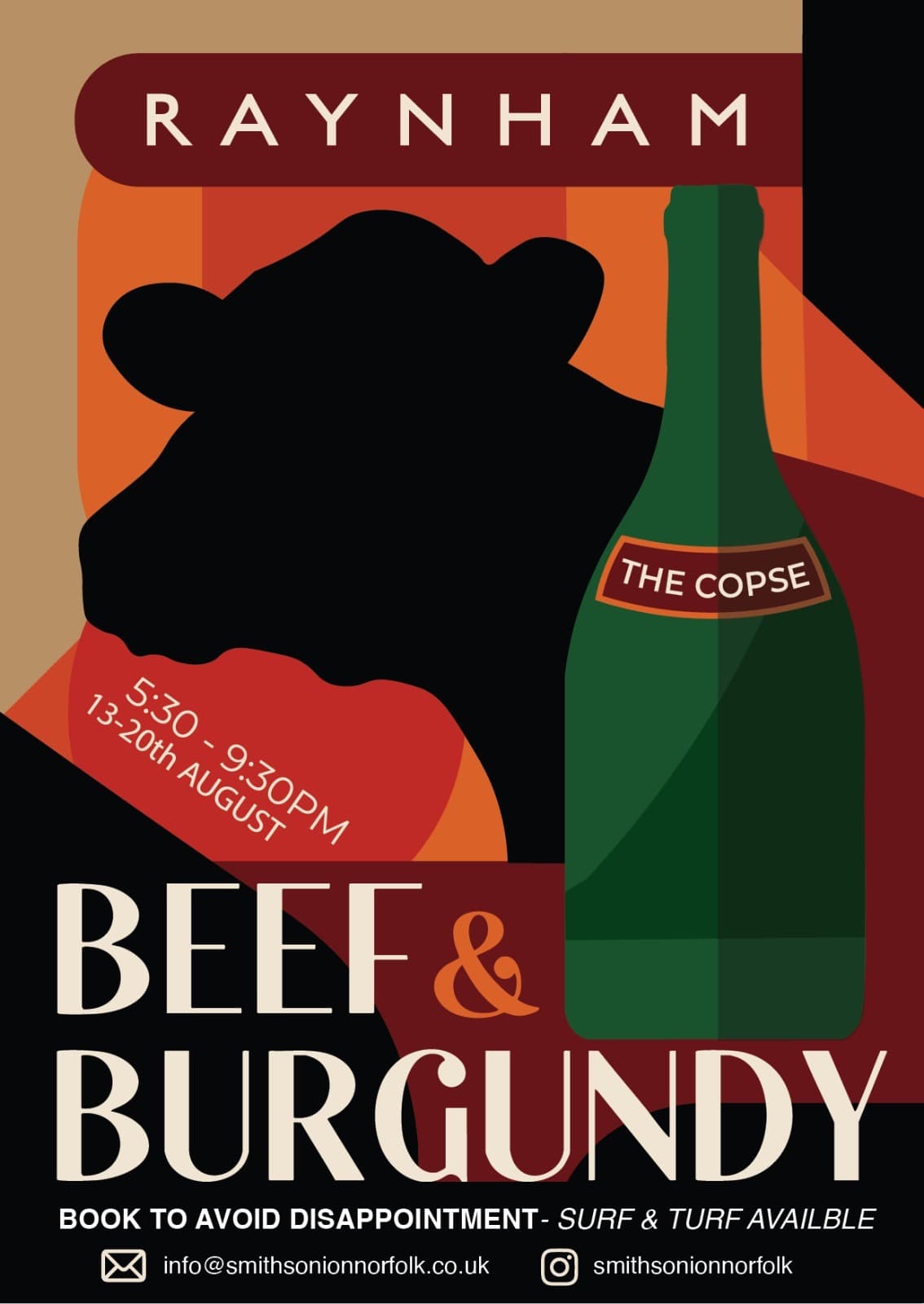 Beef & Burgundy evening poster.